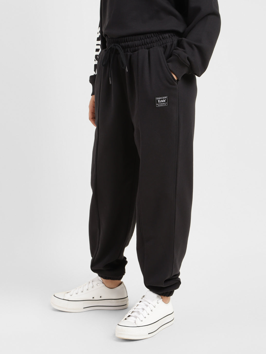 Women's Mid Rise Black Regular Fit Joggers - 77b7381a-b36f-4355-8dda-46907cbddae4 View