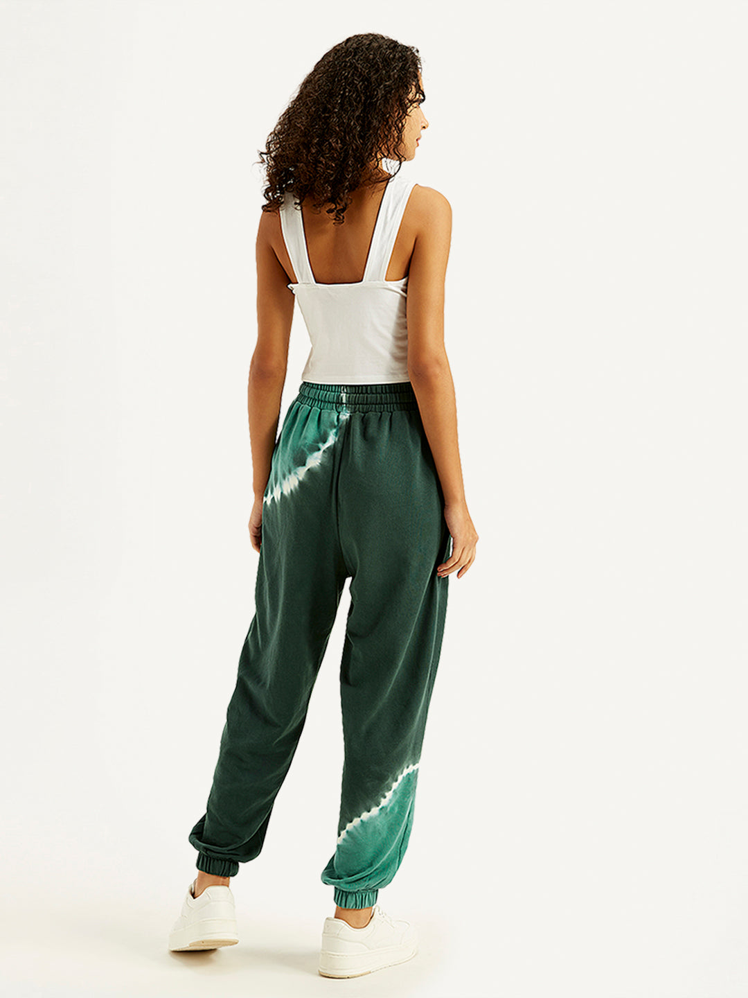 Women's Mid Rise Green Regular Fit Joggers - Back View