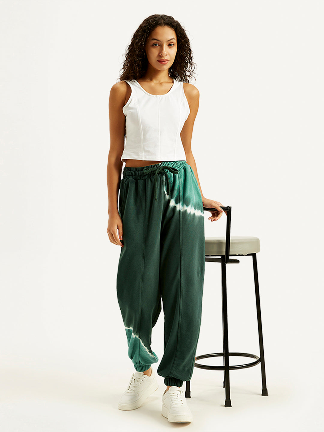 Women's Mid Rise Green Regular Fit Joggers - Styleshot View