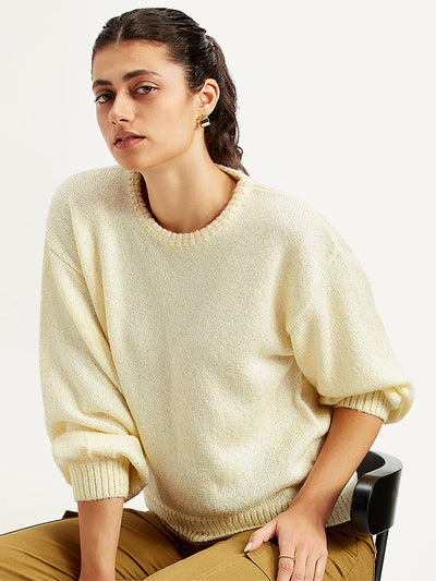 Women's Solid Off White Crew Neck Sweater