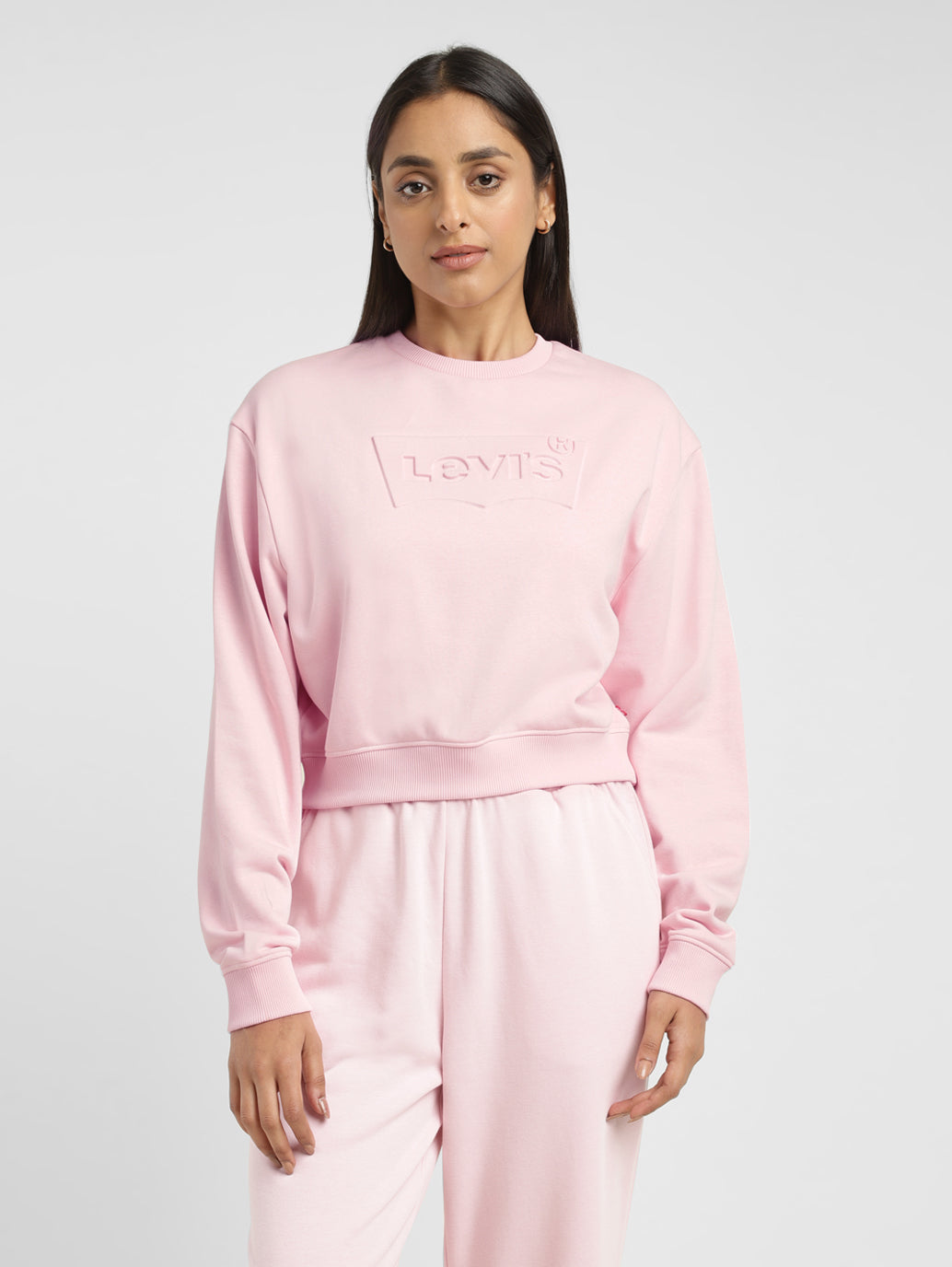 Women's Brand Logo Pink Crew Neck Sweatshirt