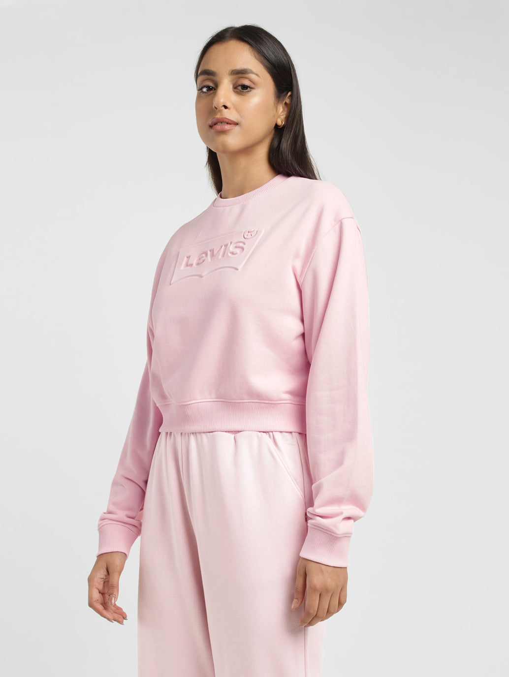 Women's Brand Logo Pink Crew Neck Sweatshirt