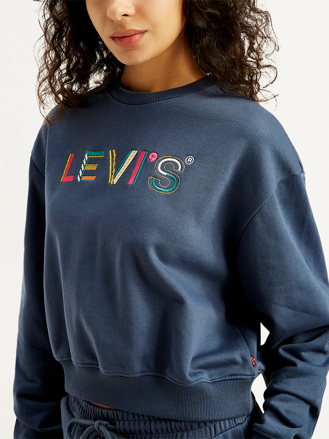 Navy Blue Levis Logo Sweatshirt Women's Brand Logo Navy Crew Neck