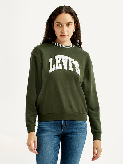 Women's Typography Olive Crew Neck Sweatshirt