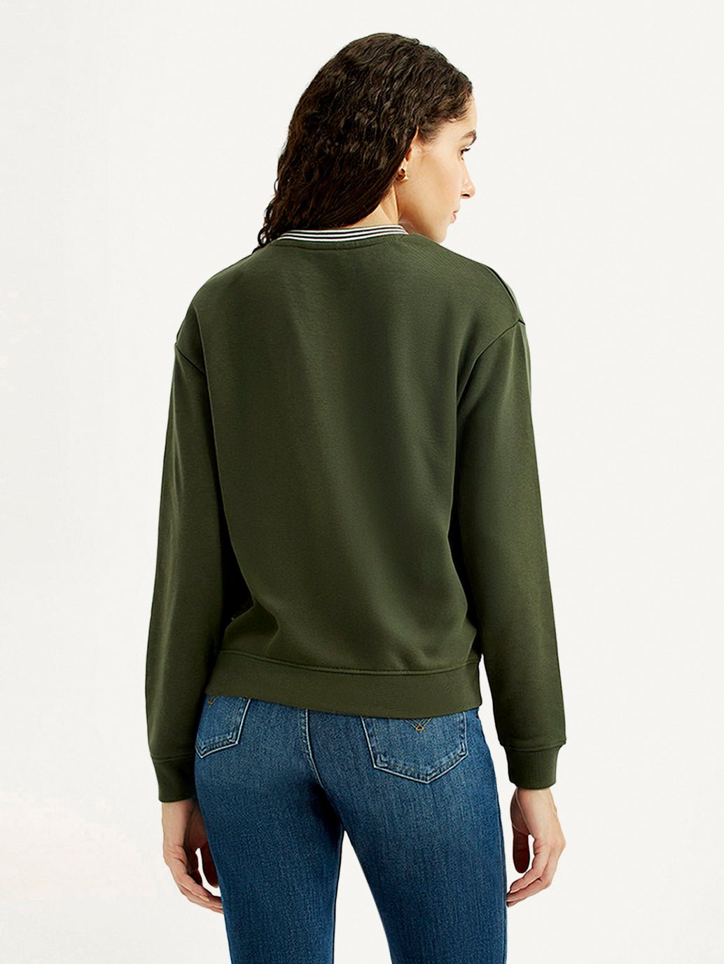 Women's Typography Olive Crew Neck Sweatshirt - Back View
