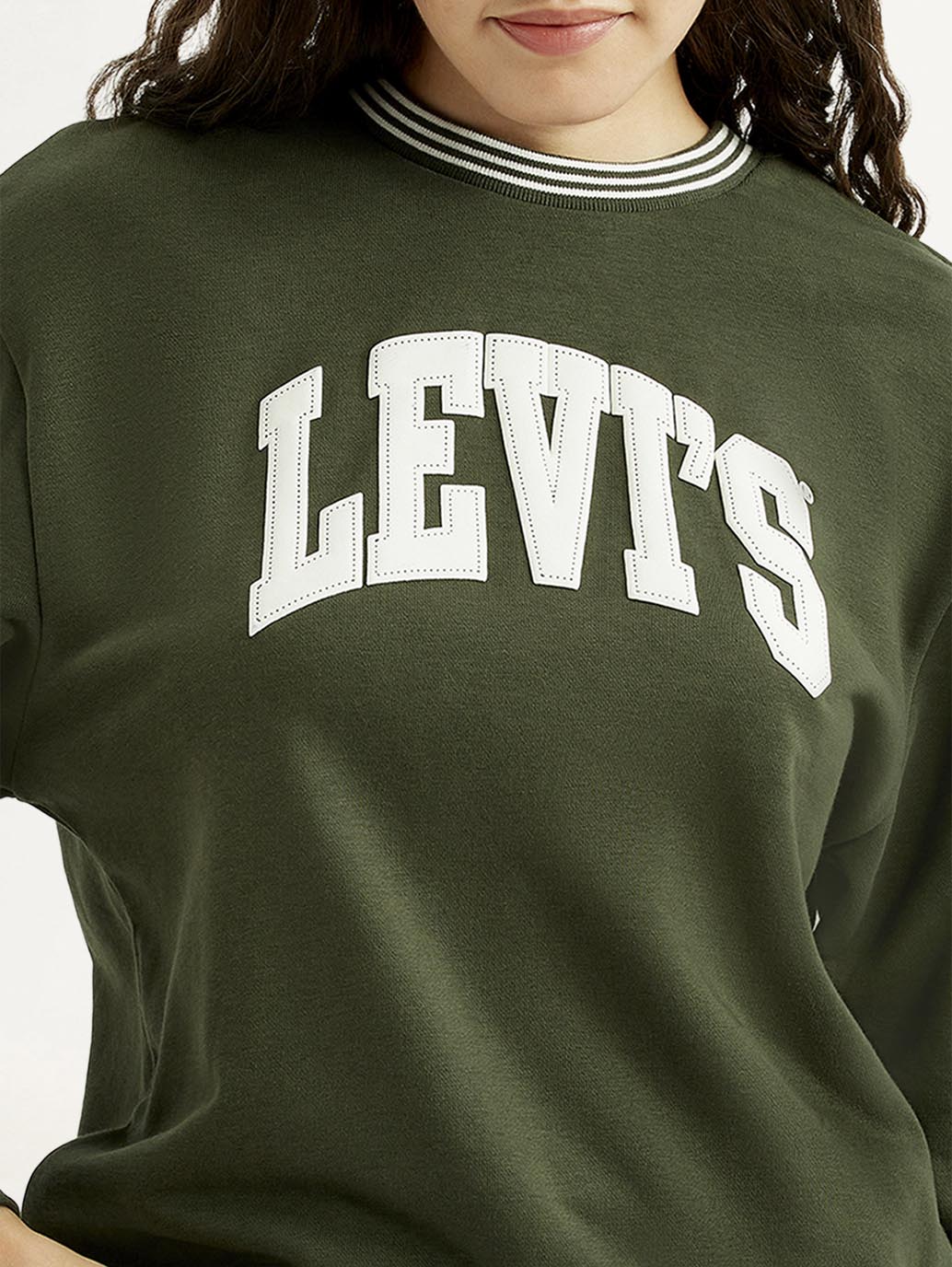 Women's Typography Olive Crew Neck Sweatshirt - Detail View