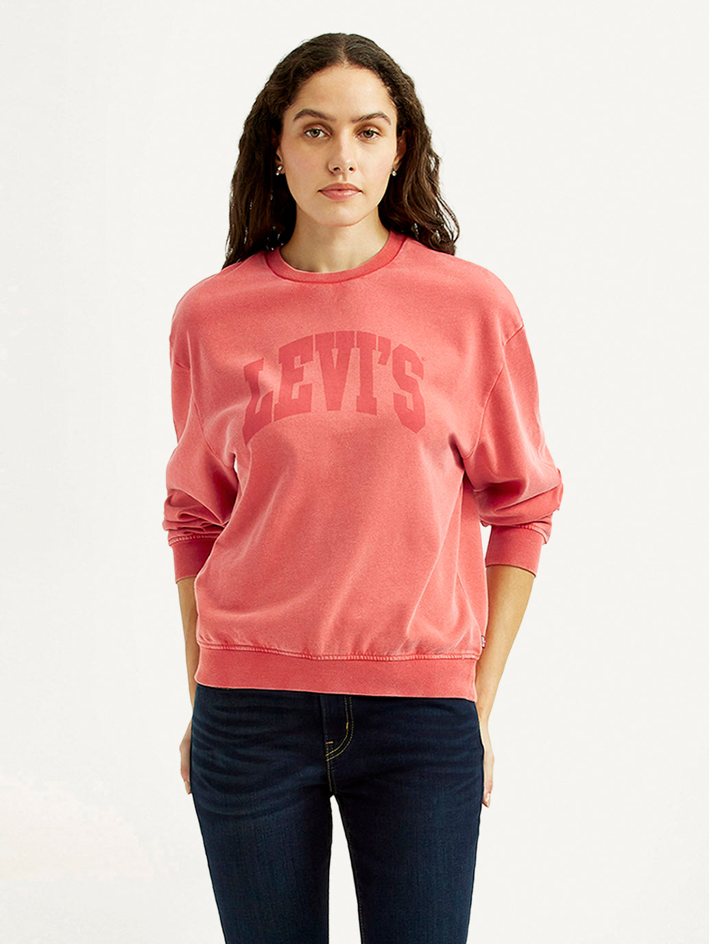Women's Typography Coral Crew Neck Sweatshirt - Styleshot View