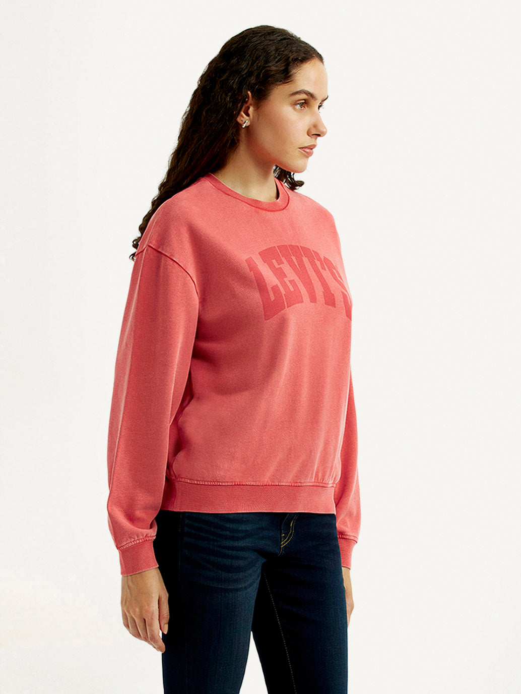 Women's Typography Coral Crew Neck Sweatshirt - Side View