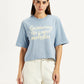 Women's Typographic Print Light Blue Relaxed Fit T-shirt - Front View