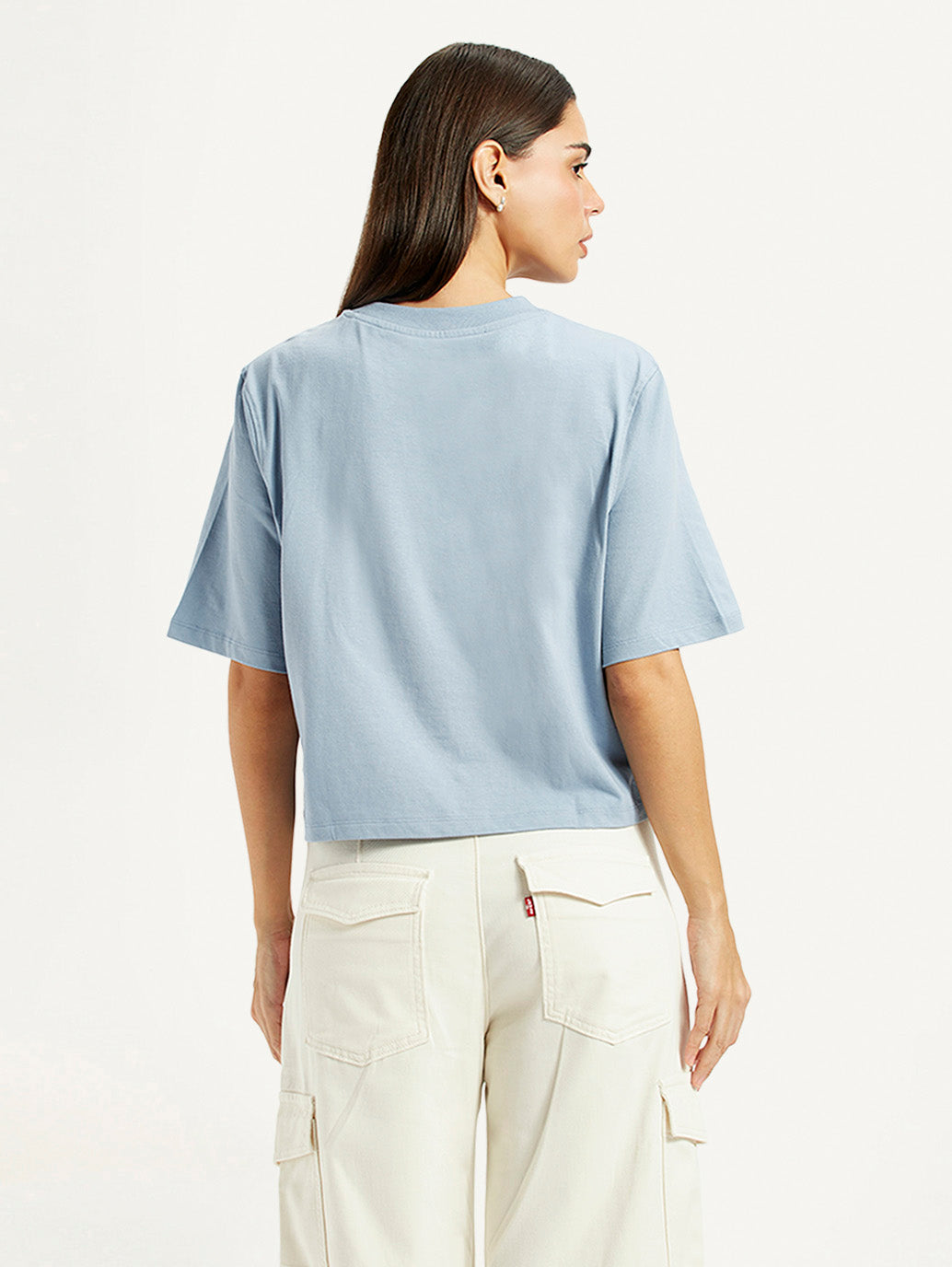 Women's Typographic Print Light Blue Relaxed Fit T-shirt - Back View