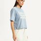 Women's Typographic Print Light Blue Relaxed Fit T-shirt - Side View