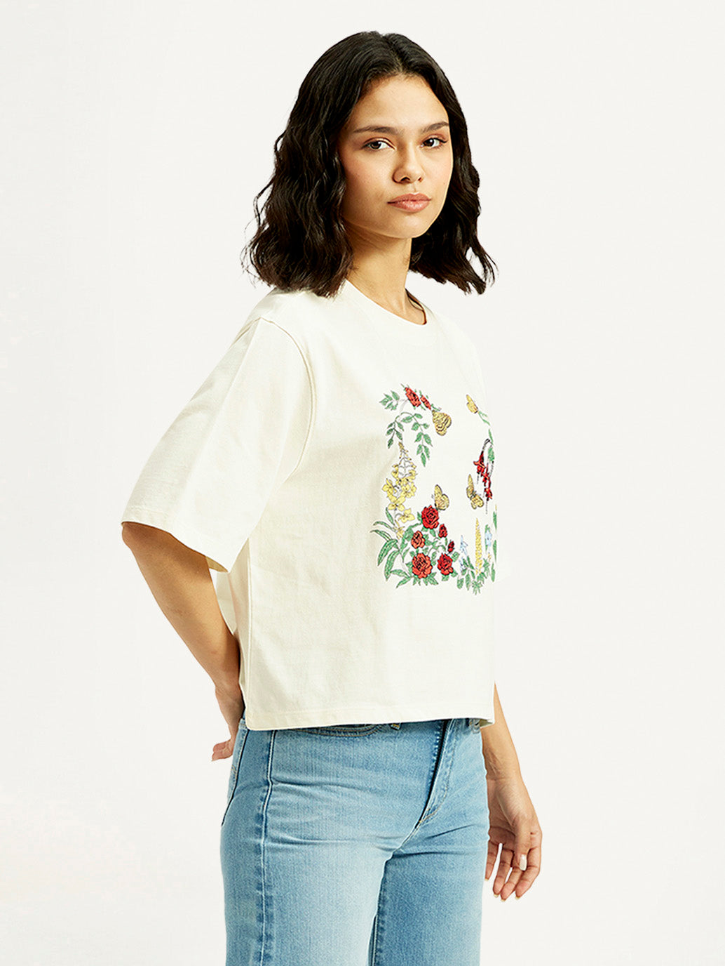 Women's Floral Relaxed Fit T-shirt - Side View