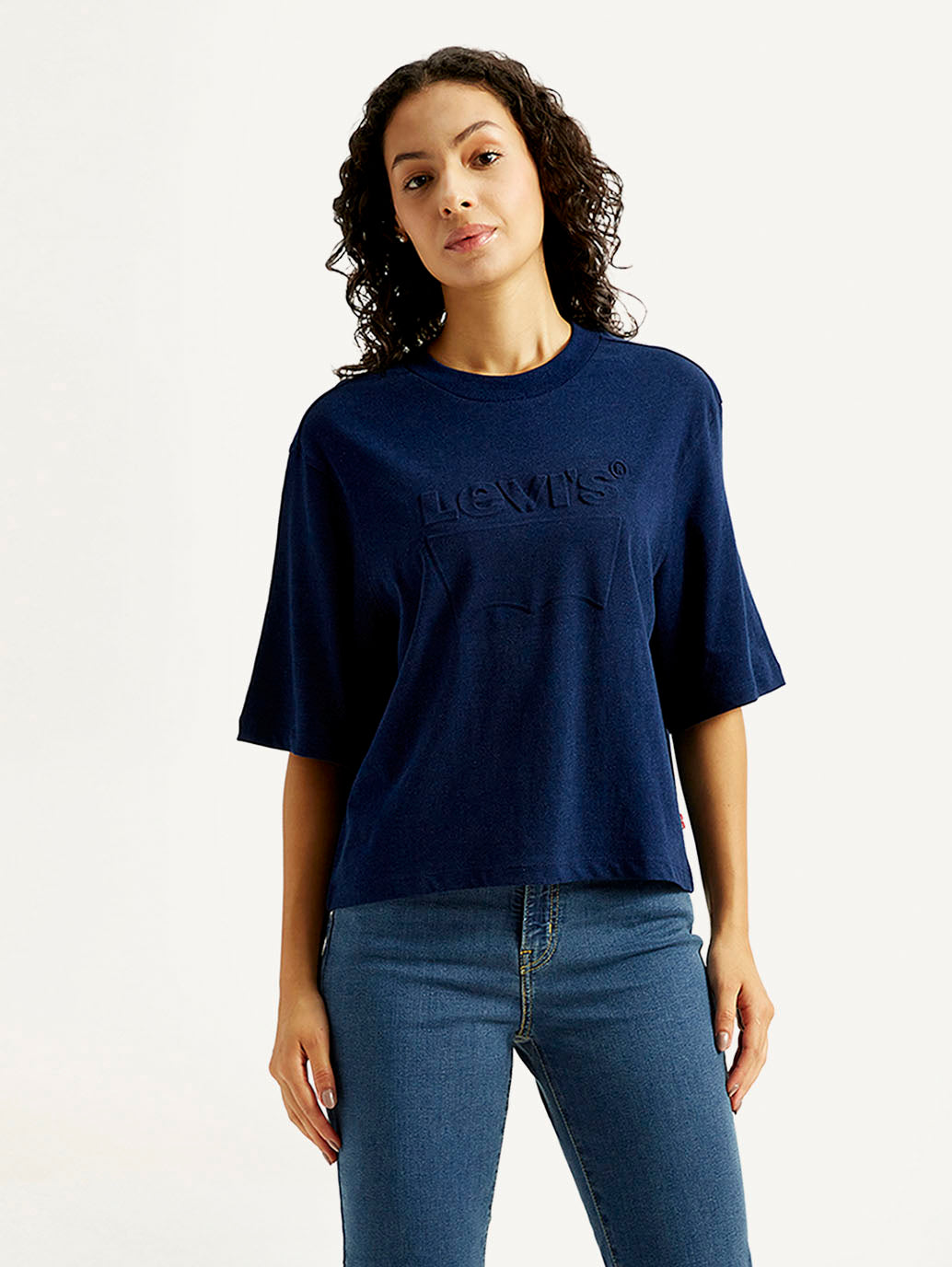 Women's Brand Logo Boxy T-shirt - Front View