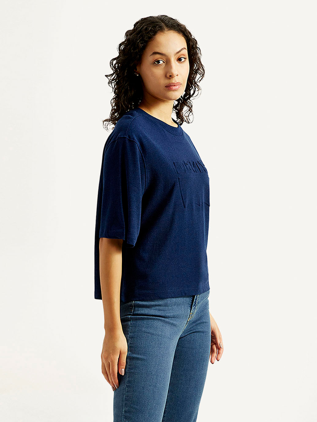 Women's Brand Logo Boxy T-shirt - Side View