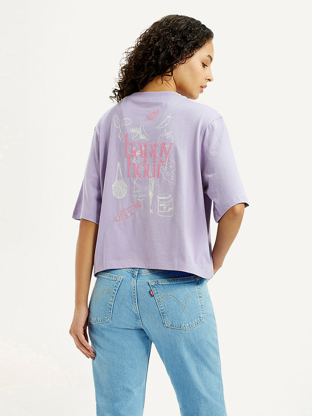 Women's Graphic Print Purple Relaxed Fit T-shirt - Back View