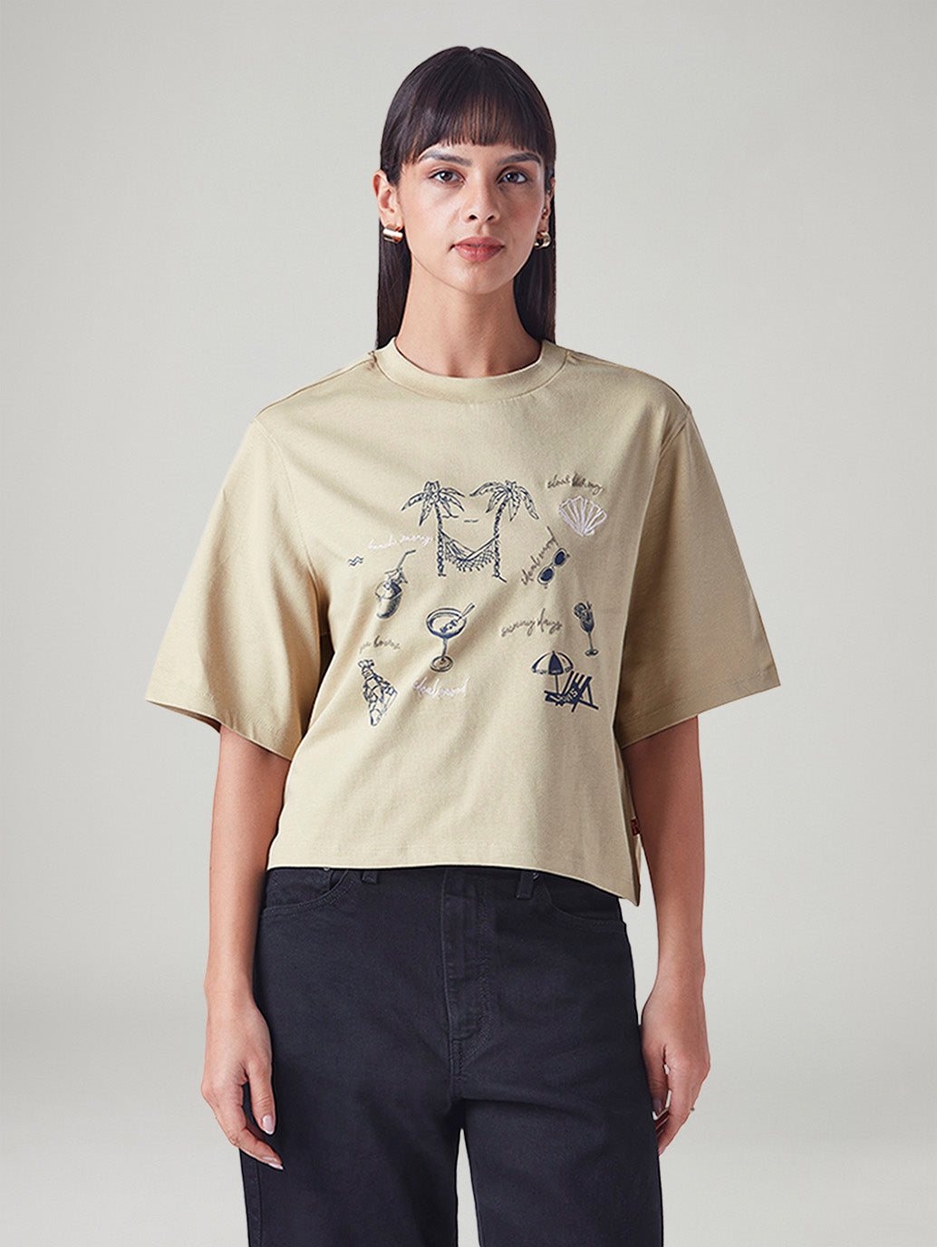 Women's Printed Relaxed Fit T-Shirt - Front View