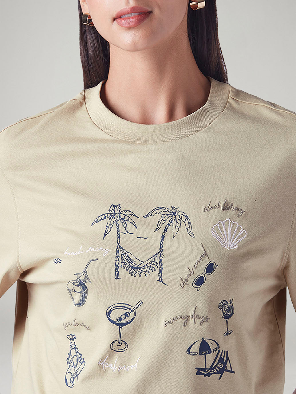 Women's Printed Relaxed Fit T-Shirt - Detail View
