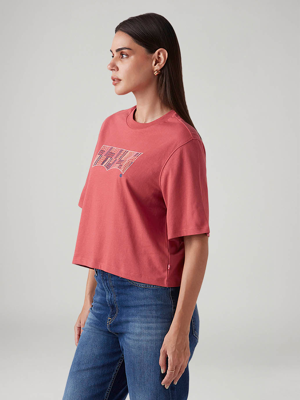 Women's Rust Relaxed Fit Embroidery T-Shirt - Side View