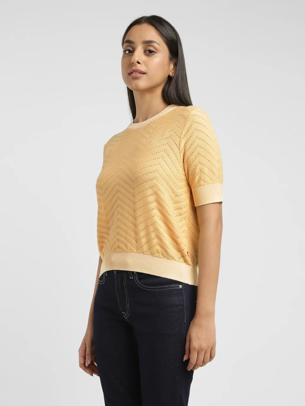 Women's Solid Yellow Crew Neck Sweater