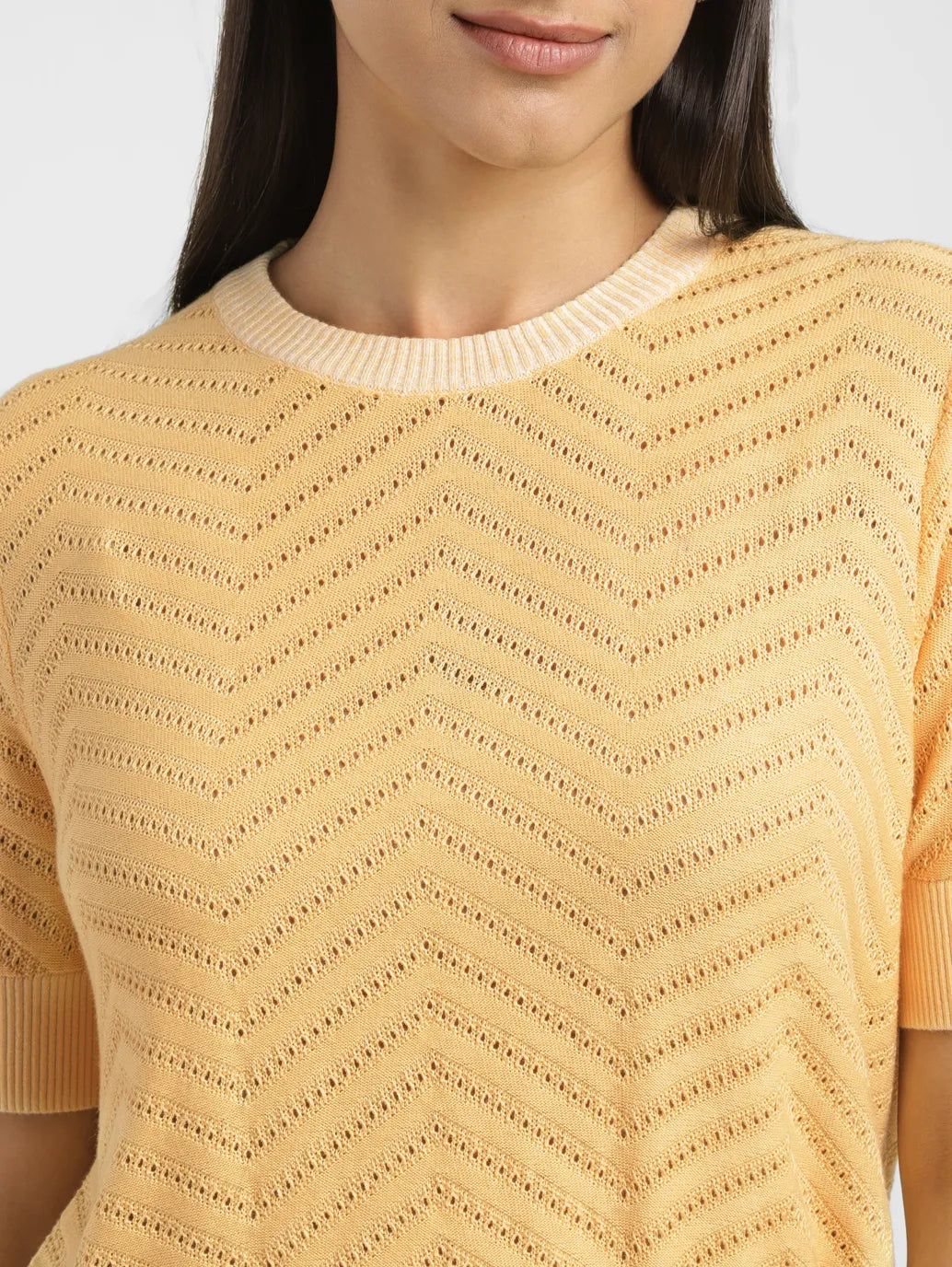 Women's Solid Yellow Crew Neck Sweater