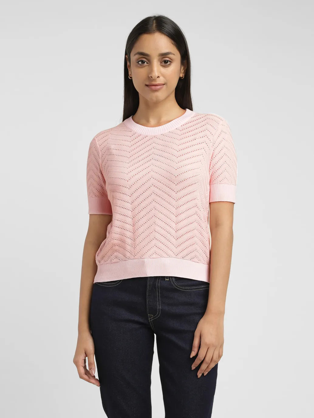 Women's Chevron Pink Crew Neck Sweater