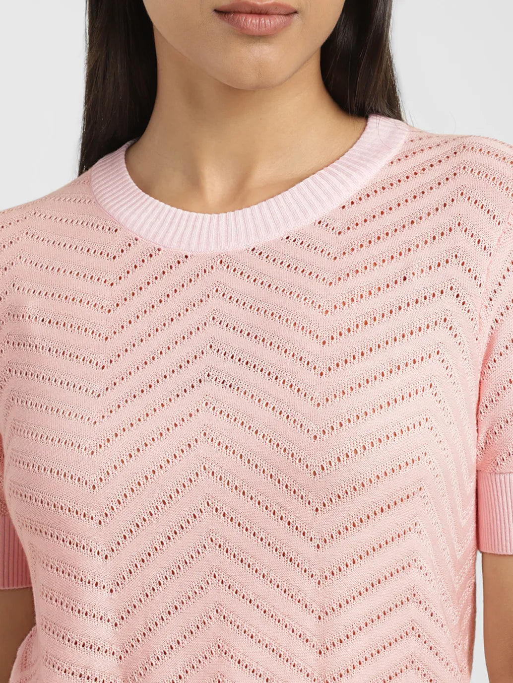 Women s Chevron Pink Crew Neck Sweater Levis India Store