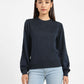 Women's Red Tab Solid Round Neck Sweater