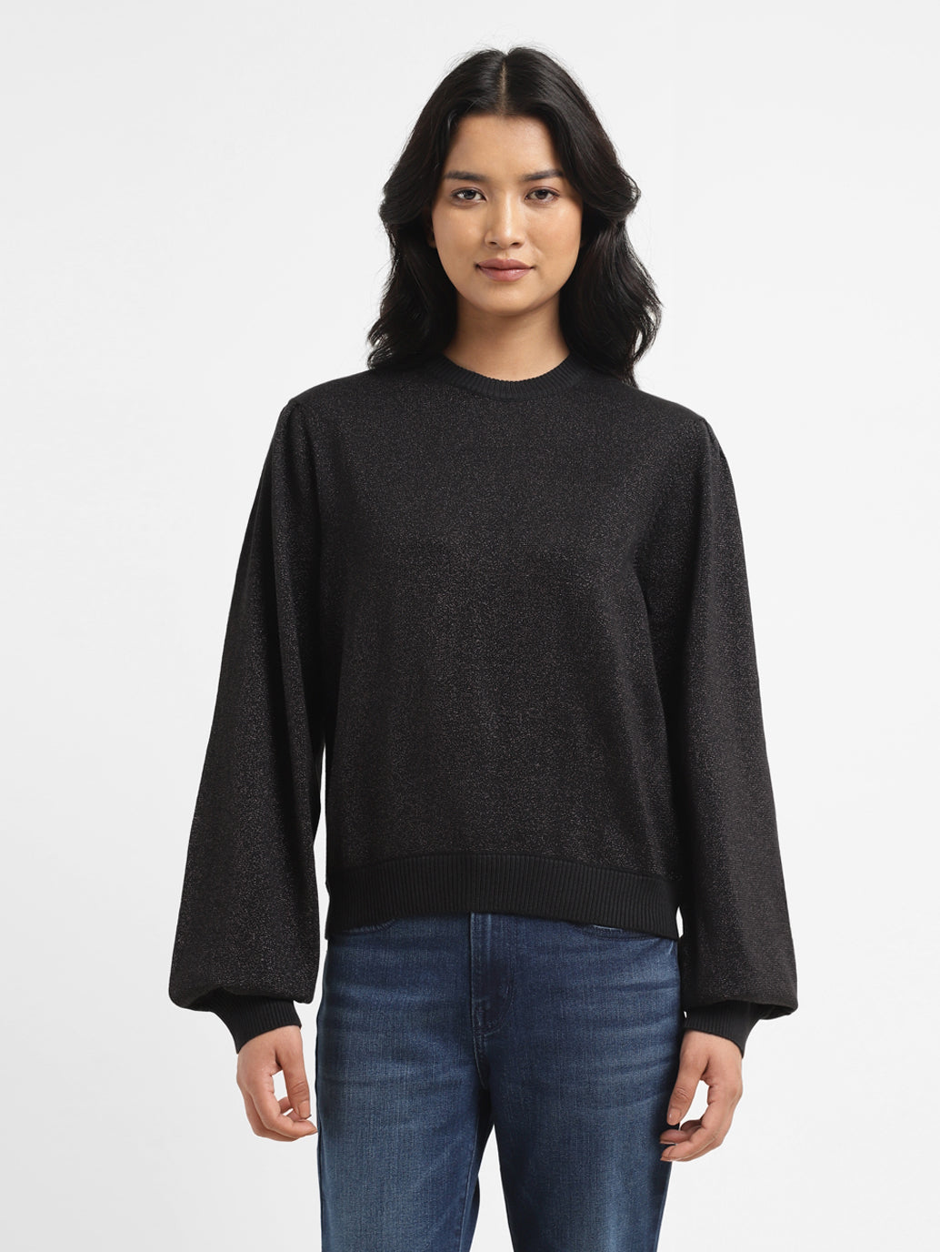 Women's Solid Black Crew Neck Sweater