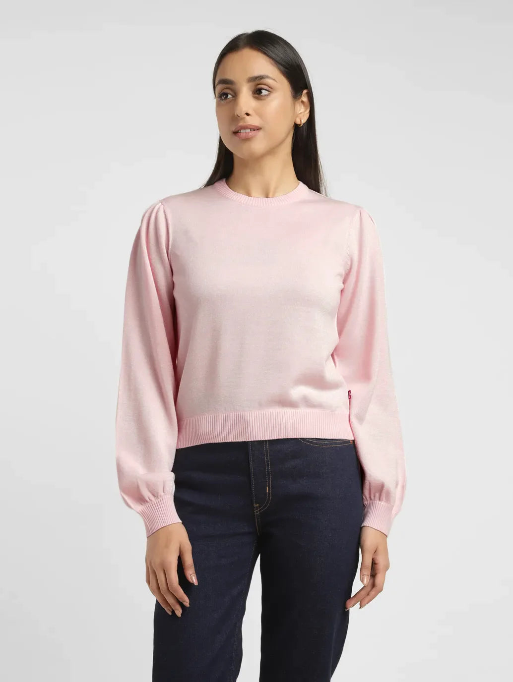 Women's Solid Pink Crew Neck Sweater