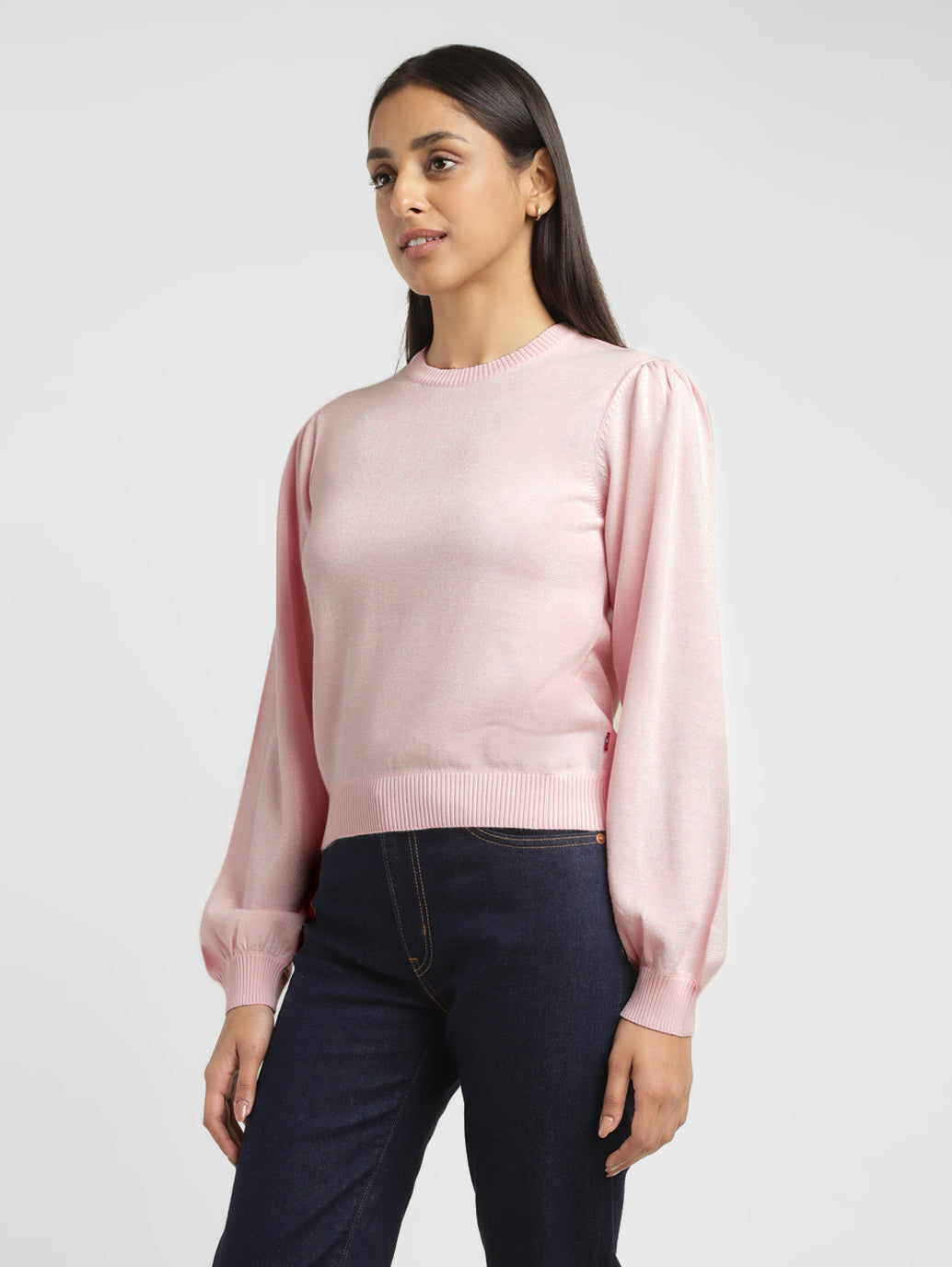 Women's Solid Pink Crew Neck Sweater