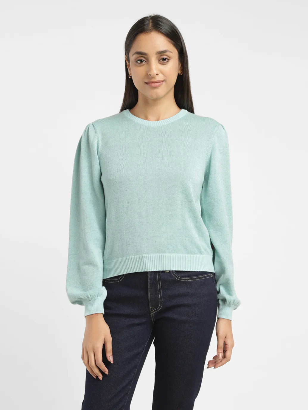 Women's Solid Blue Crew Neck Sweater