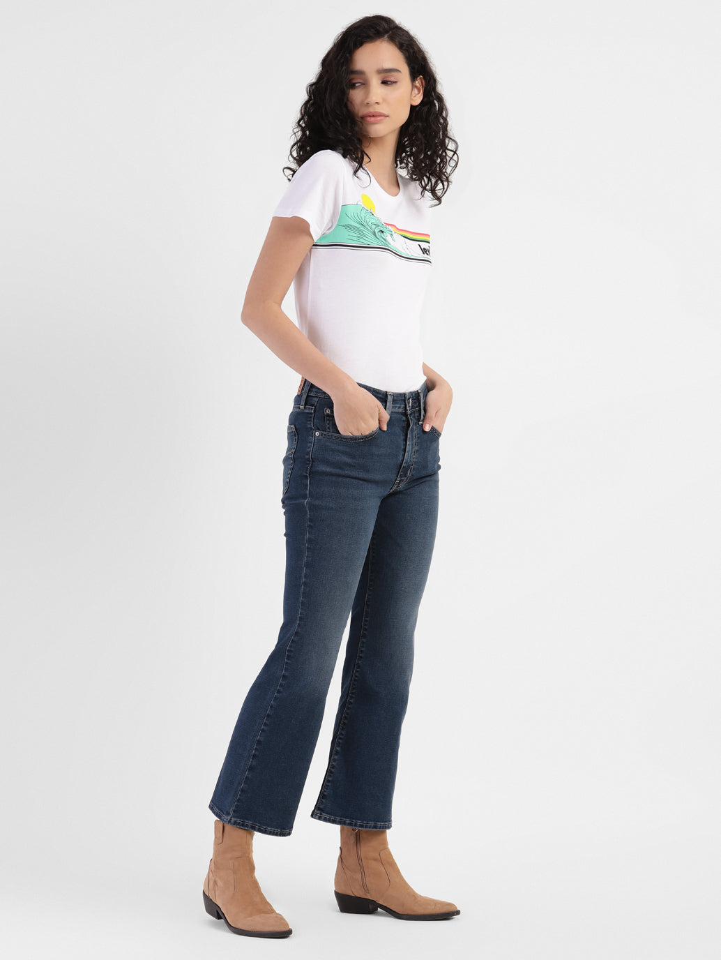Women's 726 Blue Flared Fit Mid Rise Jeans