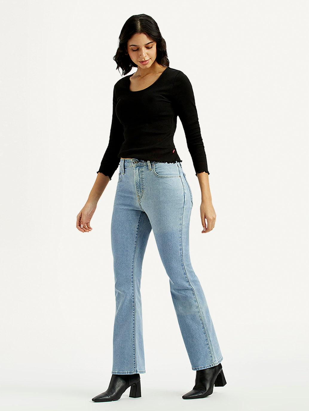 Women's 726 Light Indigo Flared Fit High Rise Jeans - Styleshot View