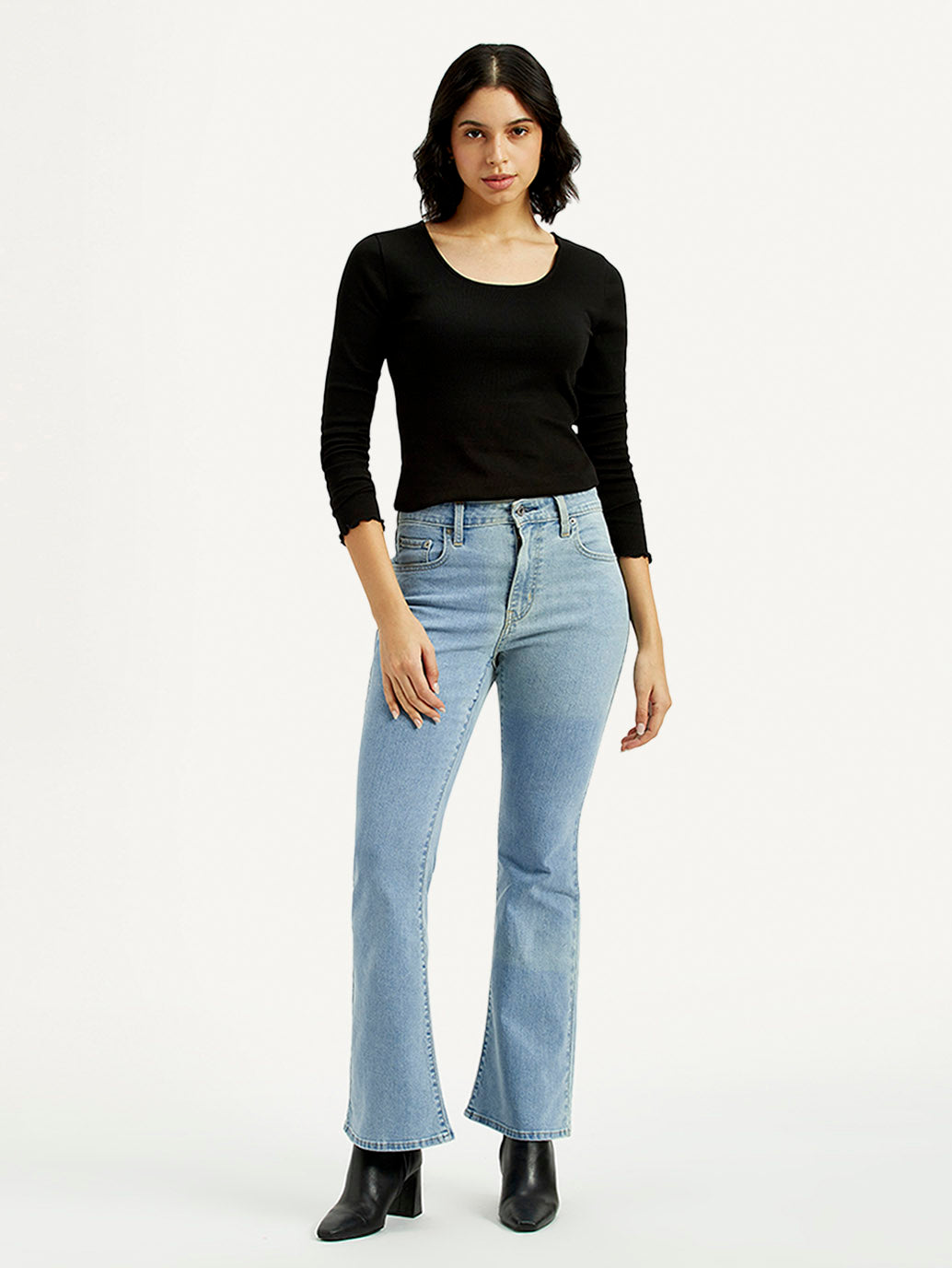 Women's 726 Light Indigo Flared Fit High Rise Jeans - Front View