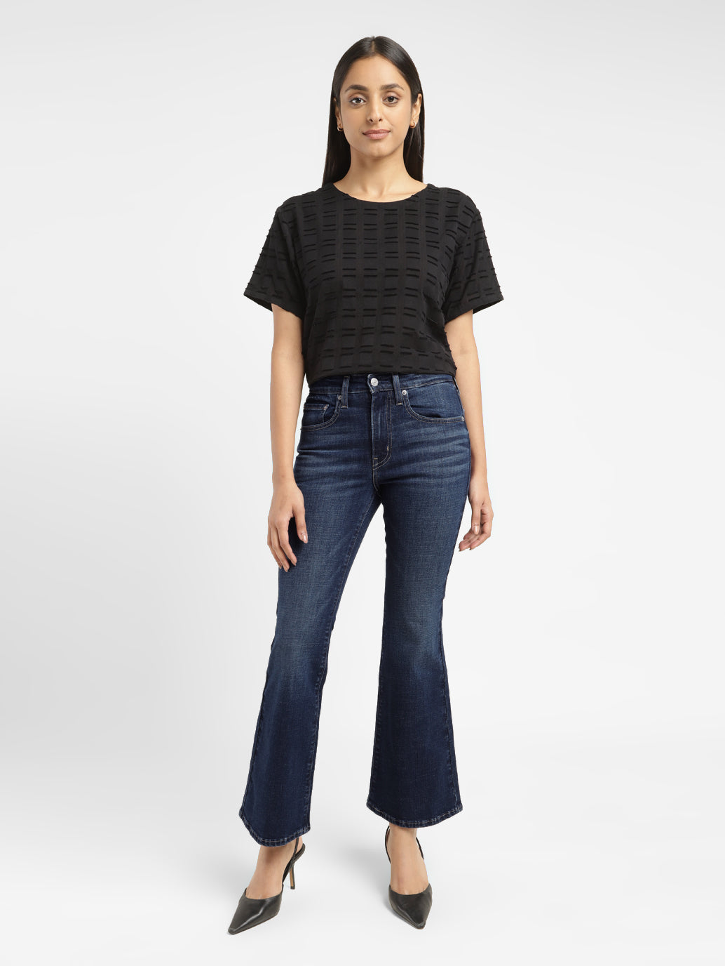 Women's 726 Blue Flared Fit Mid Rise Jeans