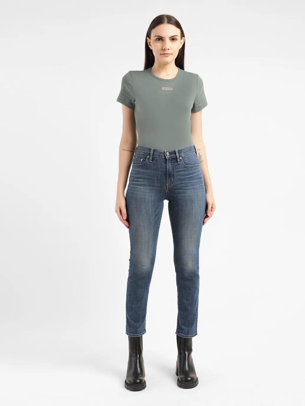 Women's 726 Blue Flared Fit Mid Rise Jeans