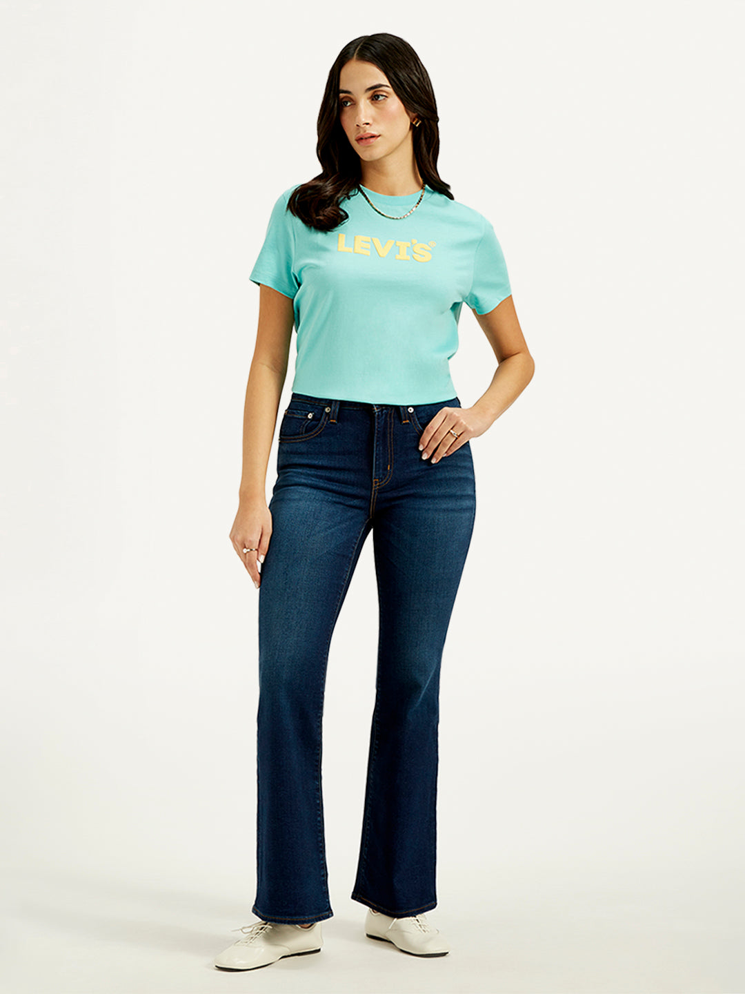 Women's 726 Navy Blue Flared Fit High Rise Jeans