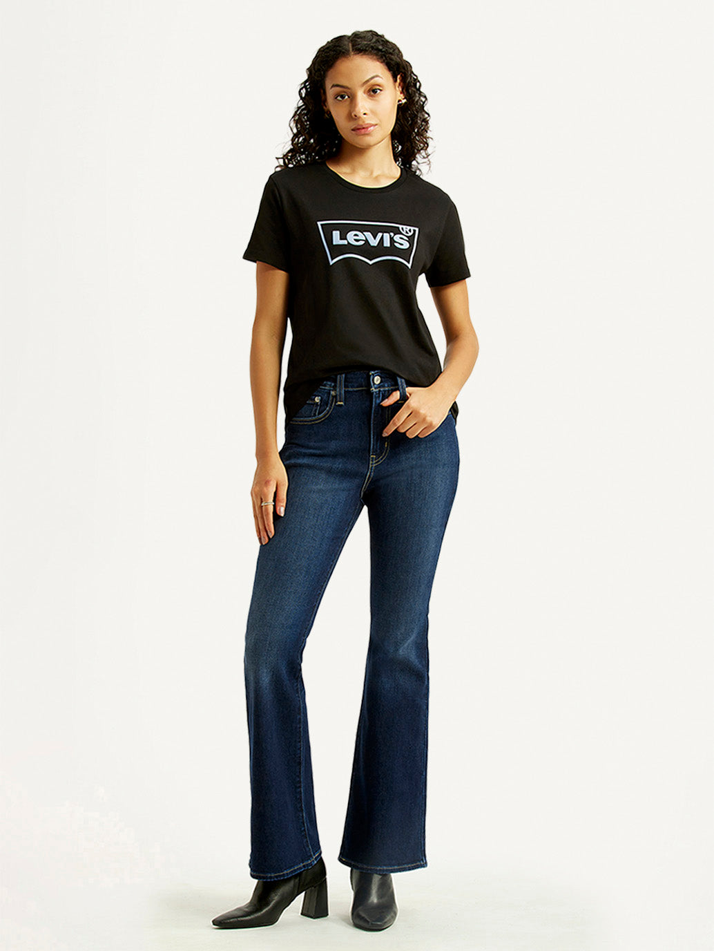 Women's 726 Navy Blue Flared Fit High Rise Jeans