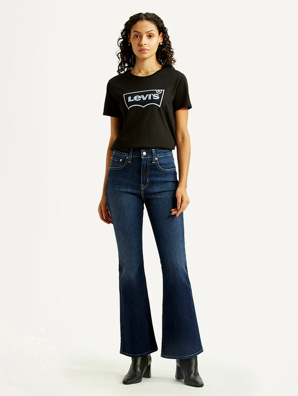 Women's 726 Navy Blue Flared Fit High Rise Jeans - Front View