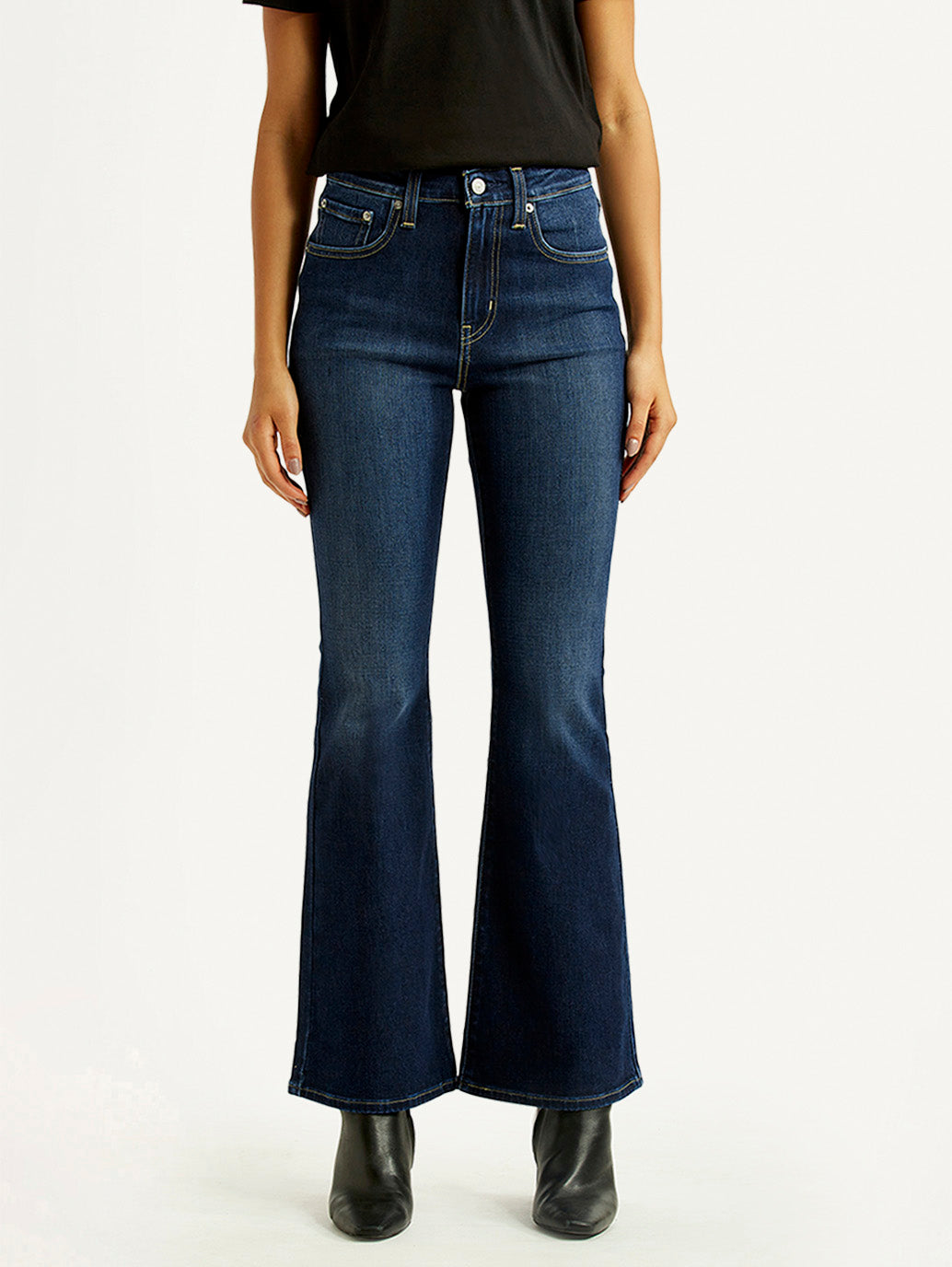 Women's 726 Navy Blue Flared Fit High Rise Jeans - Front View