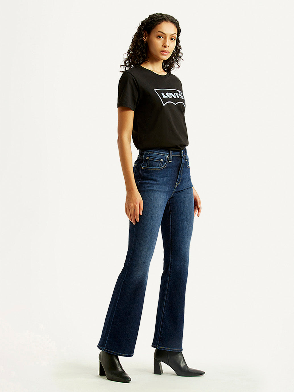 Women's 726 Navy Blue Flared Fit High Rise Jeans - Side View