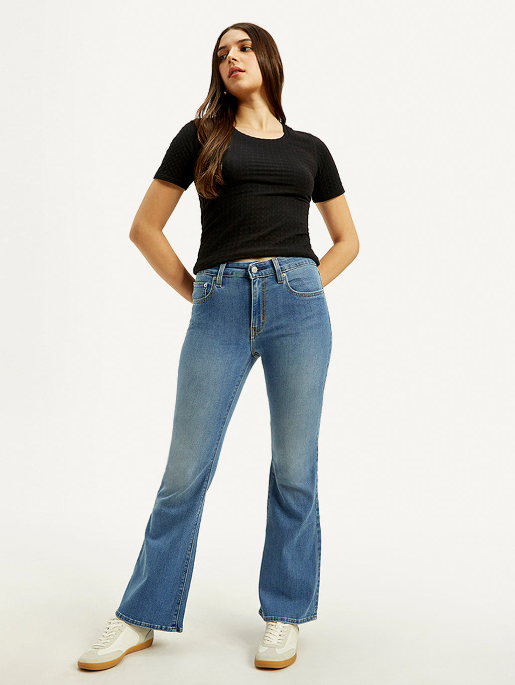Women's 726 Blue Flared Fit Mid Rise Jeans