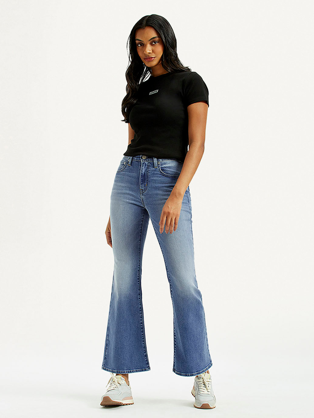 Women's 726 Med Indigo Flared Fit High Rise Jeans - Styleshot View