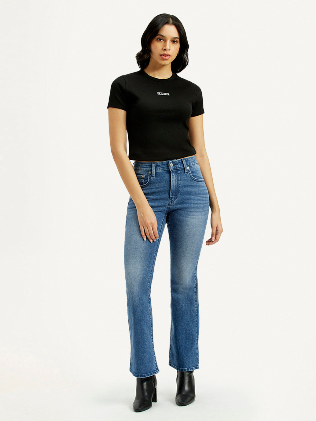Women's 726 Med Indigo Flared Fit High Rise Jeans - Front View