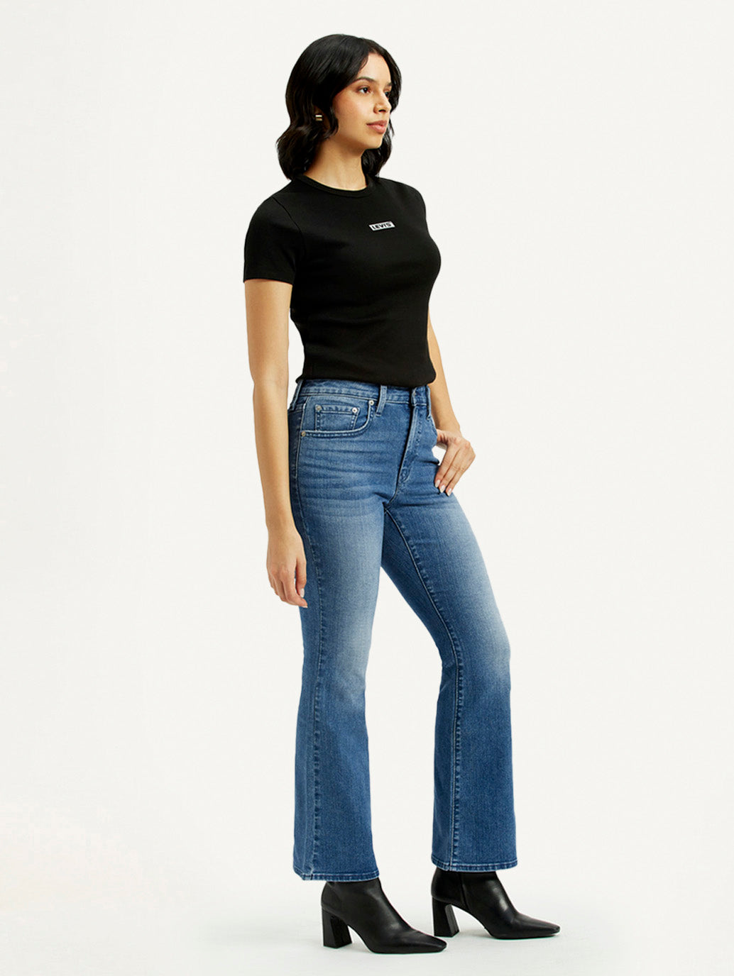 Women's 726 Med Indigo Flared Fit High Rise Jeans - Side View