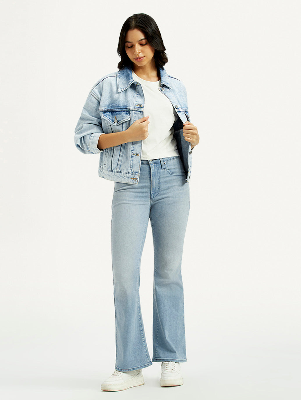 Women's 726 Light Indigo Flared Fit High Rise Jeans - Styleshot View