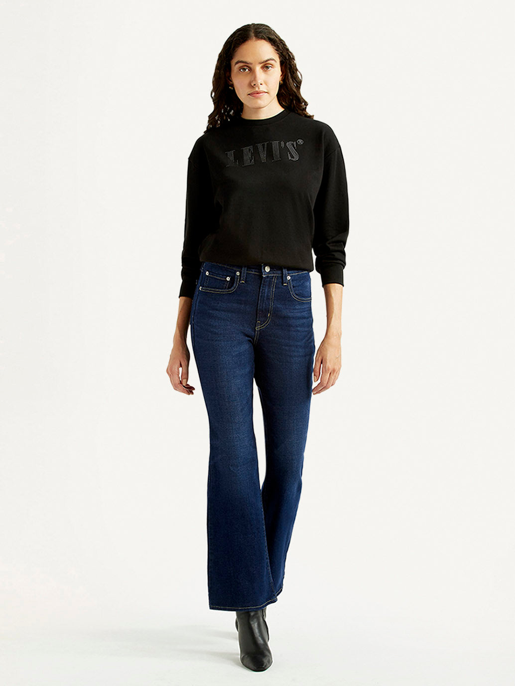Women's 726 Navy Slim Flared Fit High Rise Jeans - Front View