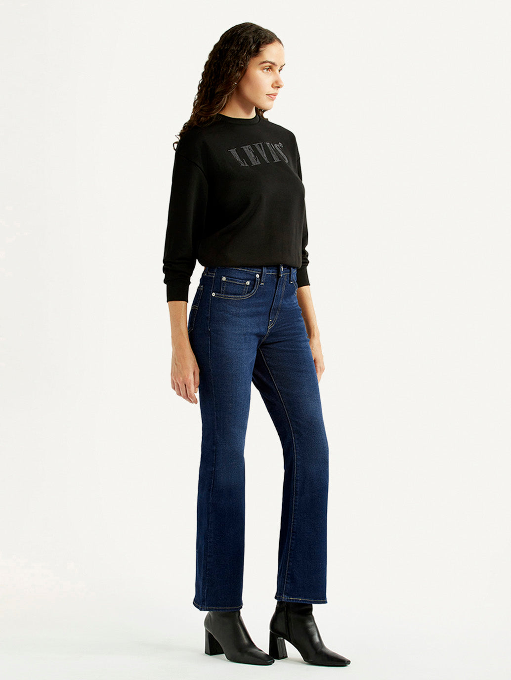 Women's 726 Navy Slim Flared Fit High Rise Jeans - Side View