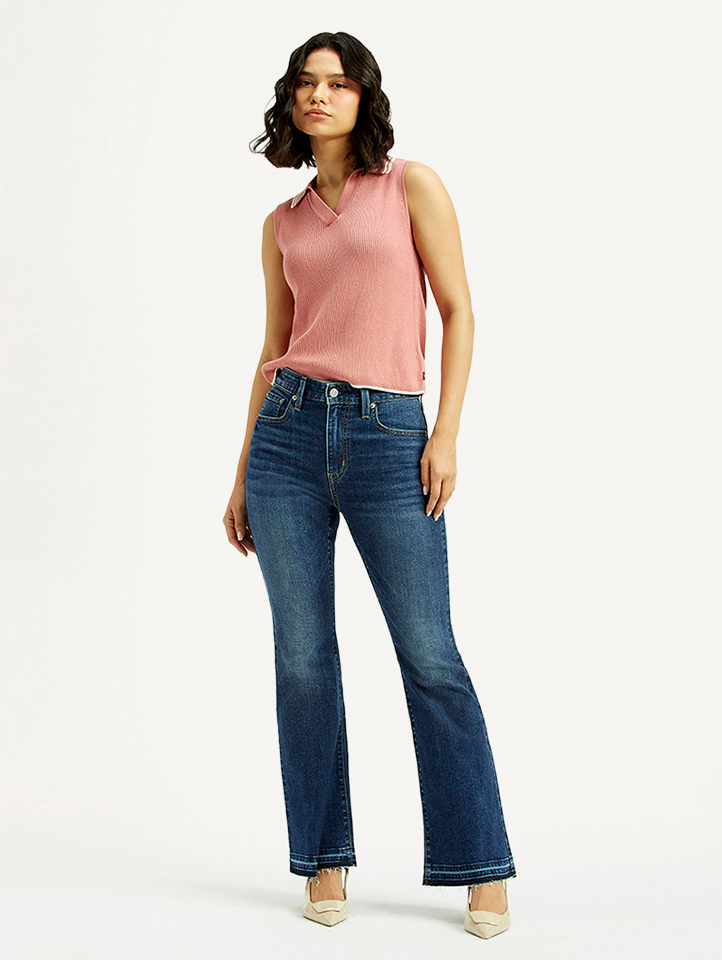 Women's 726 Blue Flared Fit High Rise Jeans - Styleshot View