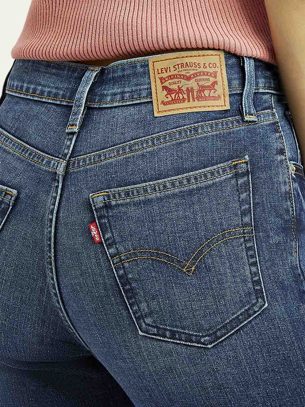 Women's 726 Blue Flared Fit High Rise Jeans - Detail View